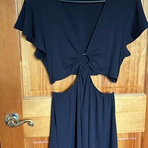 Divided Black Dress with Ring Detail